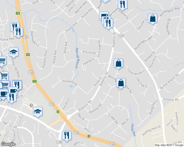 map of restaurants, bars, coffee shops, grocery stores, and more near 8330 Sunset Drive in Ellicott City