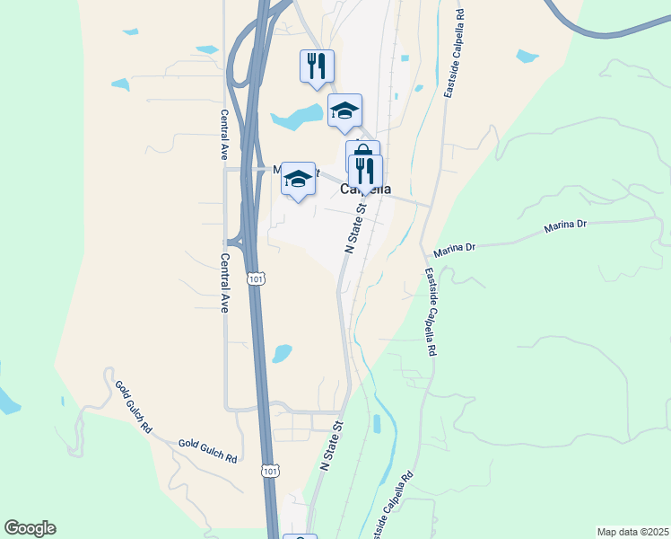 map of restaurants, bars, coffee shops, grocery stores, and more near 6050 North State Street in Ukiah