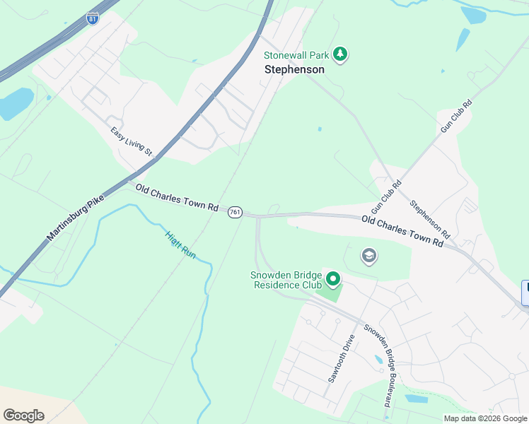 map of restaurants, bars, coffee shops, grocery stores, and more near 327 Old Charles Town Road in Stephenson