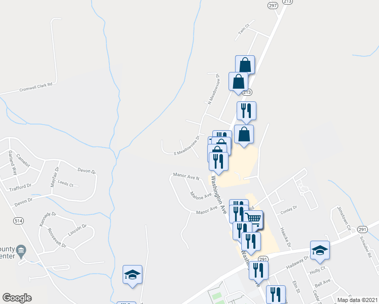 map of restaurants, bars, coffee shops, grocery stores, and more near 819 South Meadowview Drive in Chestertown