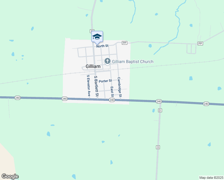 map of restaurants, bars, coffee shops, grocery stores, and more near Burton Street in Gilliam