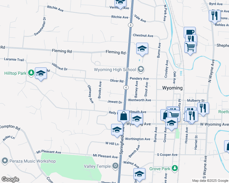 map of restaurants, bars, coffee shops, grocery stores, and more near 32 Dorino Place in Cincinnati