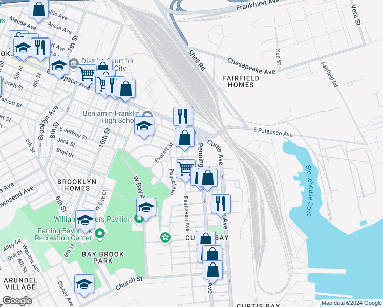 map of restaurants, bars, coffee shops, grocery stores, and more near 1512 Sycamore Street in Baltimore