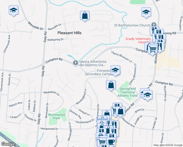 map of restaurants, bars, coffee shops, grocery stores, and more near 9119 Fontainebleau Terrace in Cincinnati