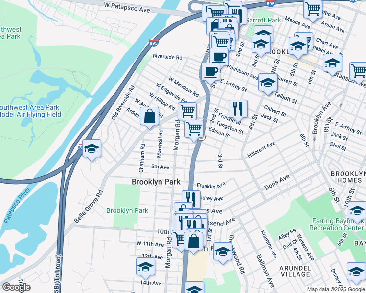 map of restaurants, bars, coffee shops, grocery stores, and more near 9 3rd Avenue in Baltimore