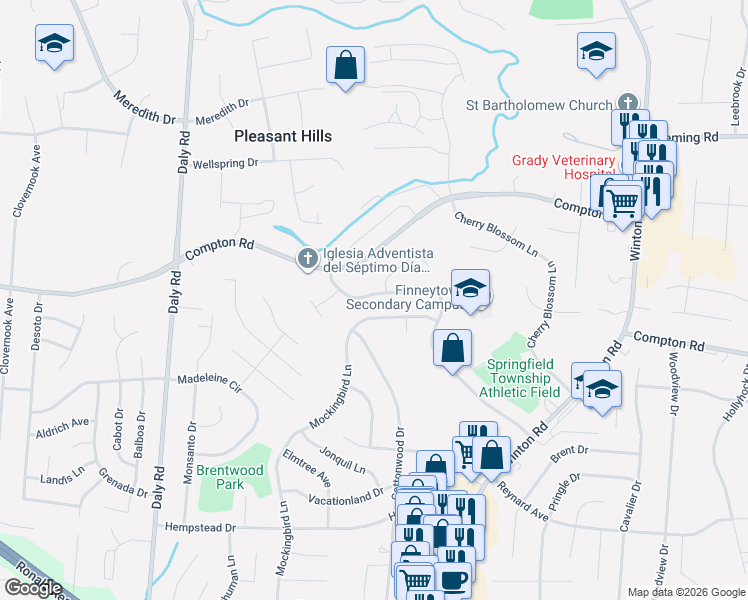 map of restaurants, bars, coffee shops, grocery stores, and more near 9119 Fontainebleau Terrace in Cincinnati