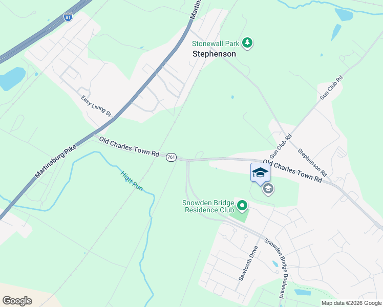 map of restaurants, bars, coffee shops, grocery stores, and more near 327 Old Charles Town Road in Stephenson