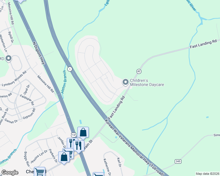 map of restaurants, bars, coffee shops, grocery stores, and more near 43 Amberwood Court in Dover