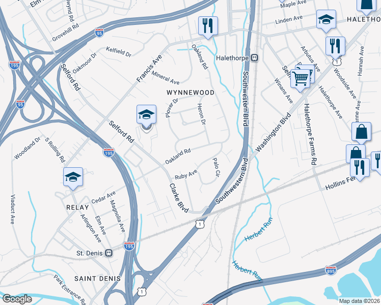 map of restaurants, bars, coffee shops, grocery stores, and more near 4123 Washington Boulevard in Baltimore County