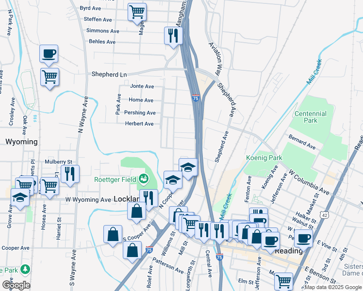 map of restaurants, bars, coffee shops, grocery stores, and more near 112 Bacon Street in Cincinnati