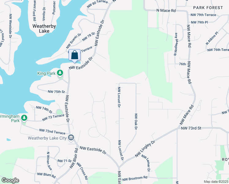 map of restaurants, bars, coffee shops, grocery stores, and more near 7508 Northwest Locust Drive in Parkville