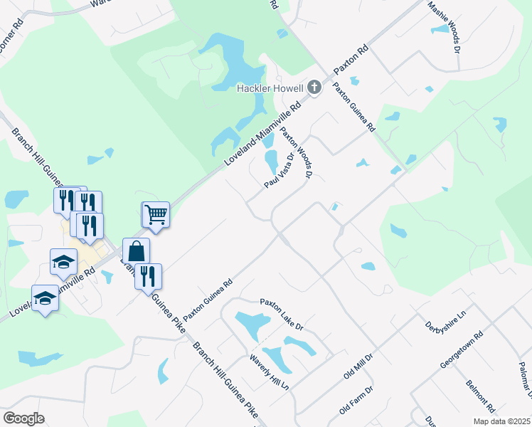 map of restaurants, bars, coffee shops, grocery stores, and more near 6339 Paxton Woods Drive in Loveland