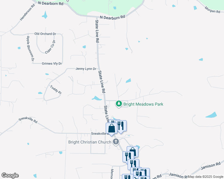 map of restaurants, bars, coffee shops, grocery stores, and more near 24890 State Line Road in Lawrenceburg