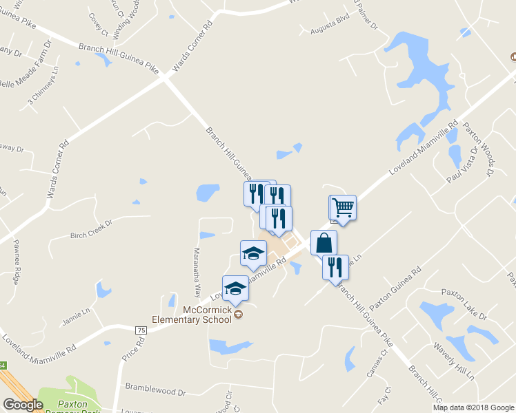 map of restaurants, bars, coffee shops, grocery stores, and more near 806 Town Scapes Court in Loveland
