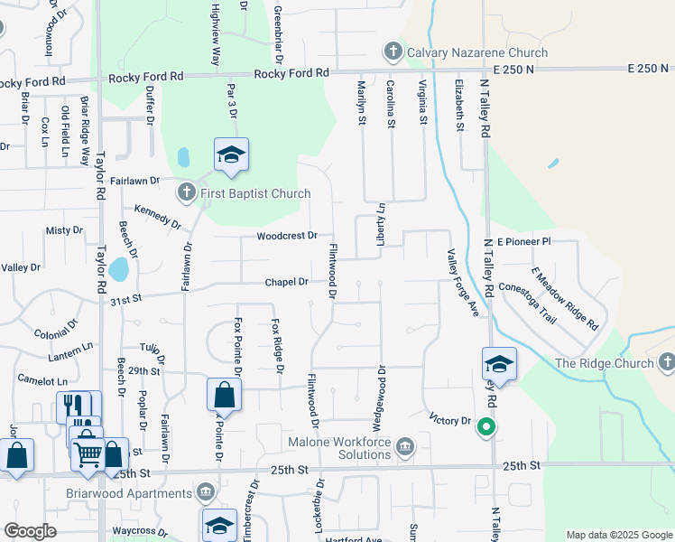 map of restaurants, bars, coffee shops, grocery stores, and more near 3145 Flintwood Drive in Columbus