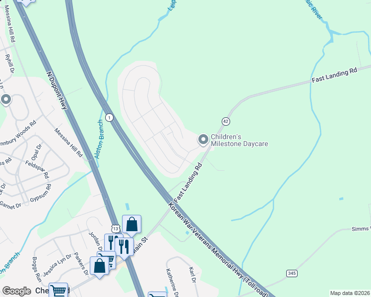 map of restaurants, bars, coffee shops, grocery stores, and more near 43 Amberwood Court in Dover