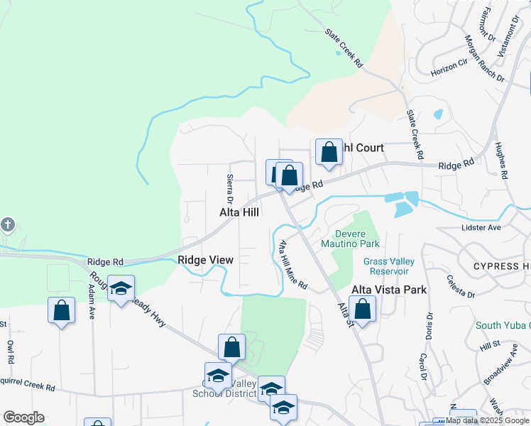 map of restaurants, bars, coffee shops, grocery stores, and more near 10933 Bettcher Court in Grass Valley