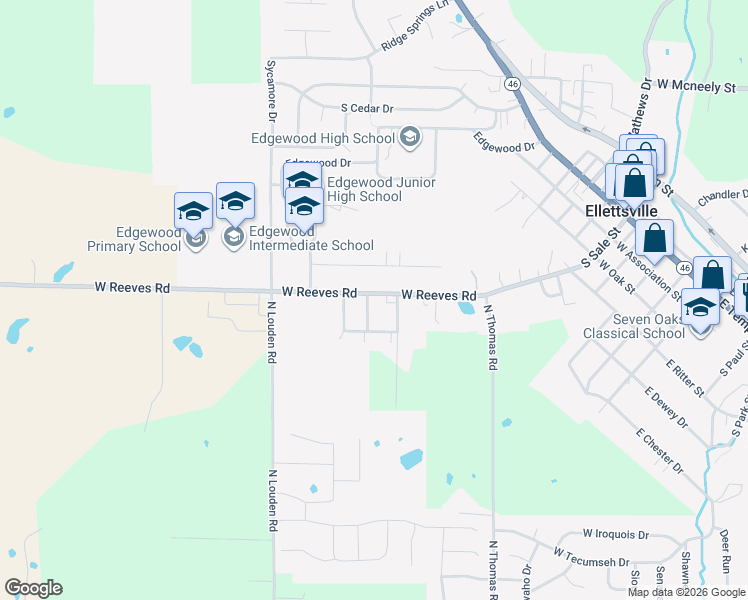 map of restaurants, bars, coffee shops, grocery stores, and more near 5270 North Mary Street in Bloomington
