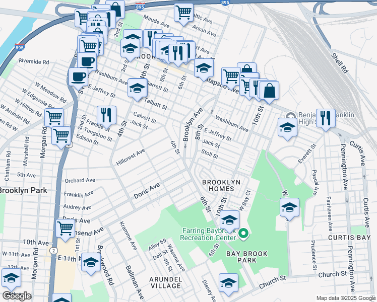 map of restaurants, bars, coffee shops, grocery stores, and more near 3957 Brooklyn Avenue in Baltimore