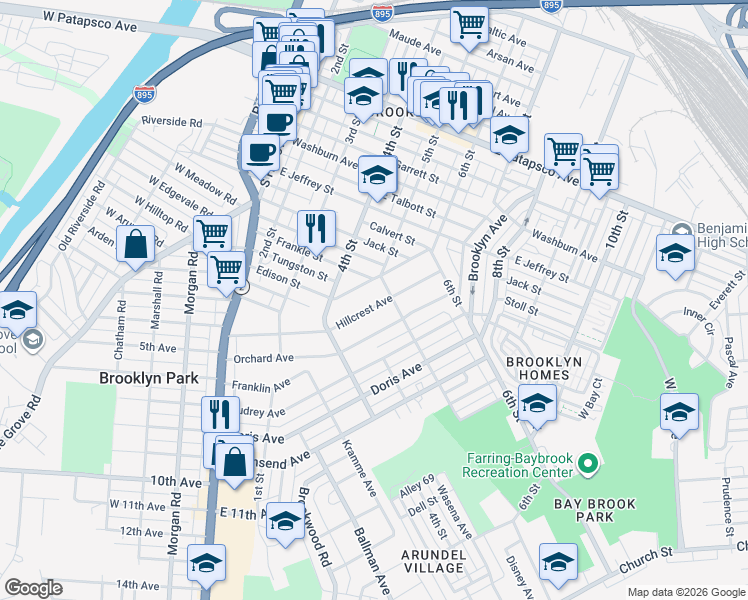 map of restaurants, bars, coffee shops, grocery stores, and more near 4102 Hillcrest Avenue in Baltimore