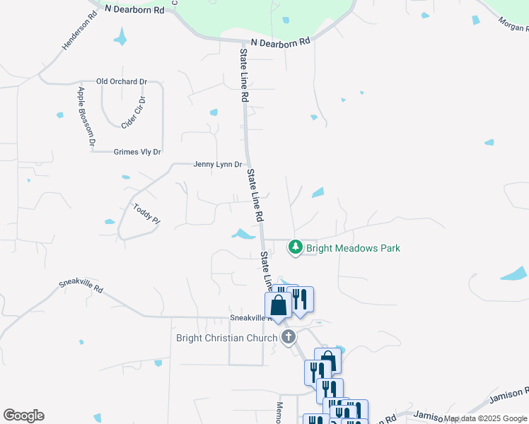 map of restaurants, bars, coffee shops, grocery stores, and more near 24890 State Line Road in Lawrenceburg