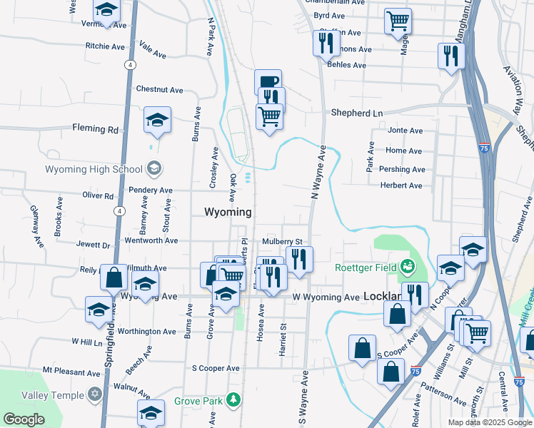 map of restaurants, bars, coffee shops, grocery stores, and more near 718 Stewart Avenue in Cincinnati