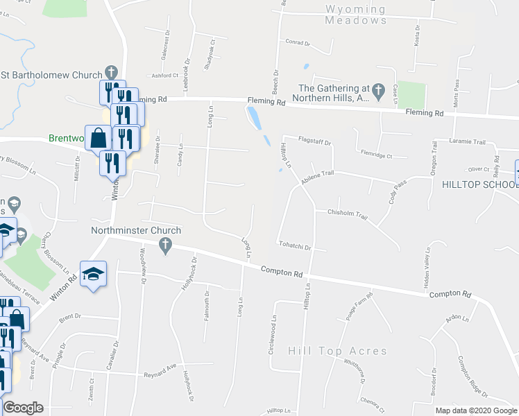 map of restaurants, bars, coffee shops, grocery stores, and more near 9088 Arrowhead Court in Cincinnati
