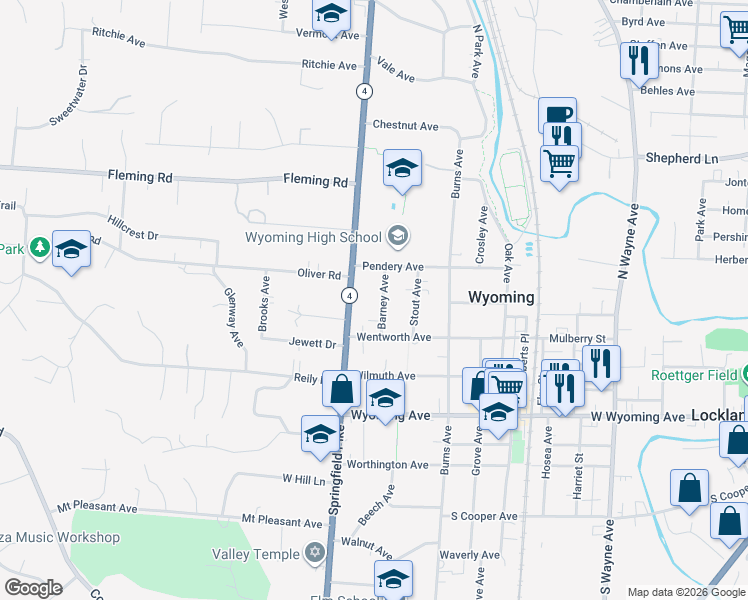 map of restaurants, bars, coffee shops, grocery stores, and more near 733 Barney Avenue in Cincinnati