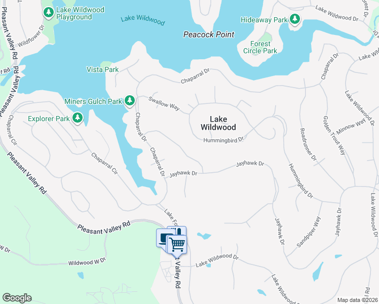 map of restaurants, bars, coffee shops, grocery stores, and more near 11817 Warbler Way in Penn Valley