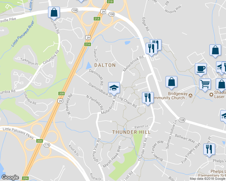 map of restaurants, bars, coffee shops, grocery stores, and more near 9342 Mellenbrook Rd in Columbia