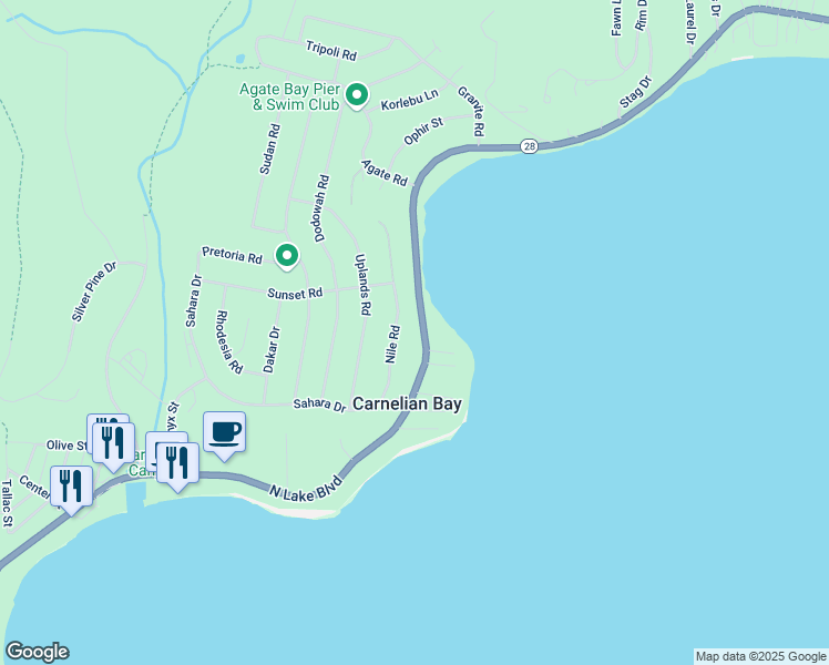 map of restaurants, bars, coffee shops, grocery stores, and more near 5619 North Lake Boulevard in Carnelian Bay