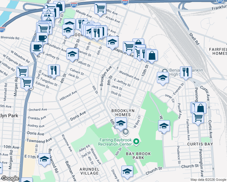 map of restaurants, bars, coffee shops, grocery stores, and more near 810 Stoll Street in Baltimore