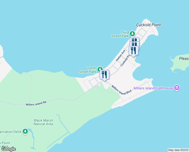 map of restaurants, bars, coffee shops, grocery stores, and more near 8810 Hinton Avenue in Sparrows Point