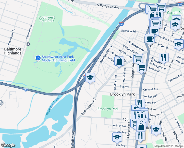 map of restaurants, bars, coffee shops, grocery stores, and more near 760 Old Riverside Rd in Brooklyn Park