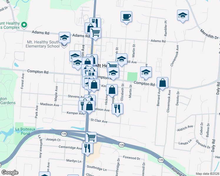 map of restaurants, bars, coffee shops, grocery stores, and more near 1553 Kinney Avenue in Cincinnati