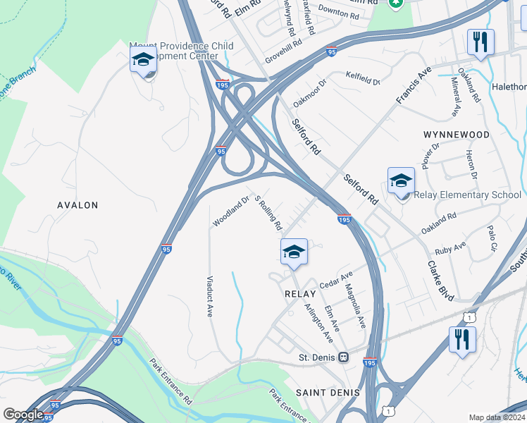 map of restaurants, bars, coffee shops, grocery stores, and more near 1542 South Rolling Road in Arbutus