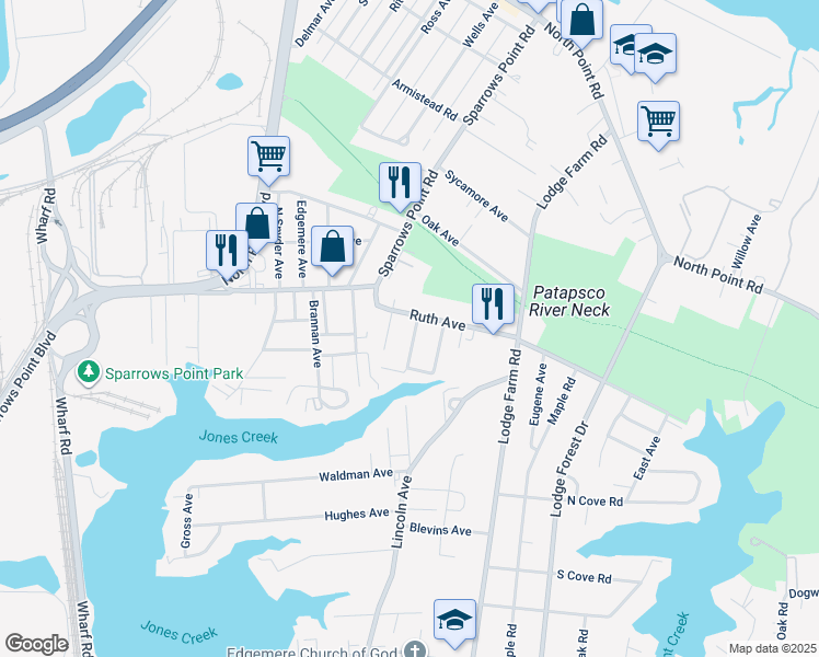 map of restaurants, bars, coffee shops, grocery stores, and more near 2512 Peck Ave in Edgemere