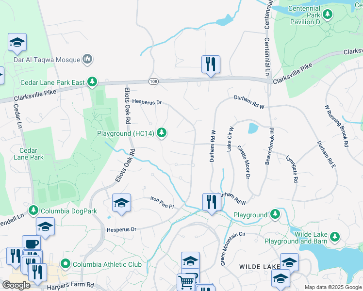 map of restaurants, bars, coffee shops, grocery stores, and more near 5165 Phantom Court in Columbia