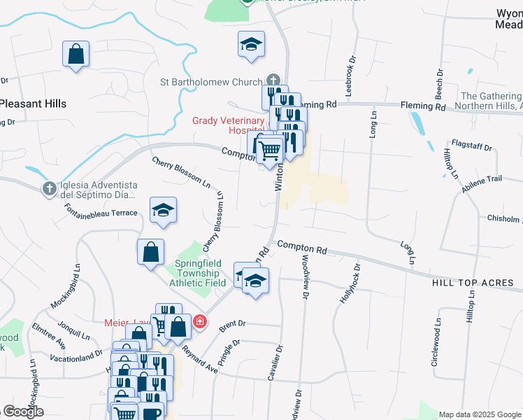 map of restaurants, bars, coffee shops, grocery stores, and more near 9101 Winton Road in Cincinnati