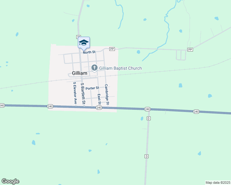 map of restaurants, bars, coffee shops, grocery stores, and more near Burton Street in Gilliam