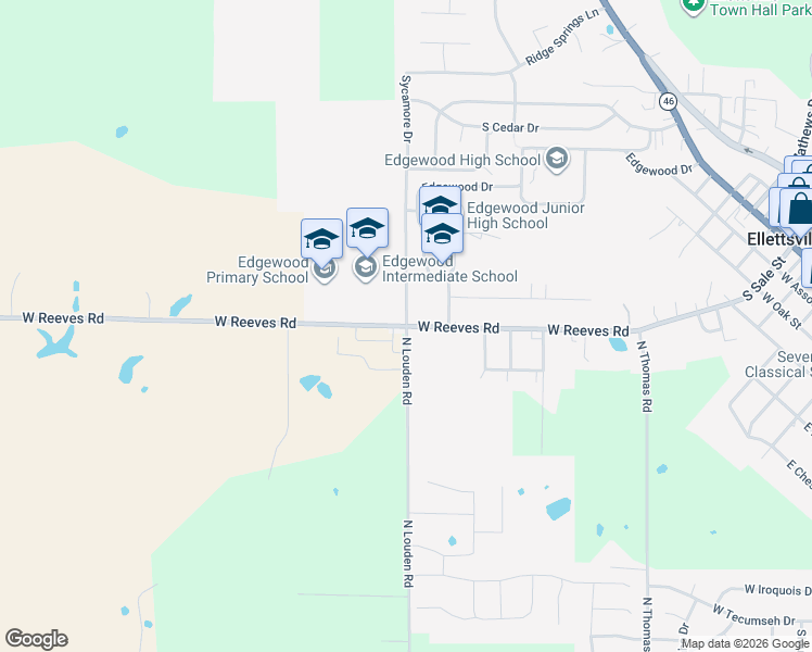 map of restaurants, bars, coffee shops, grocery stores, and more near 5453 North Louden Road in Bloomington