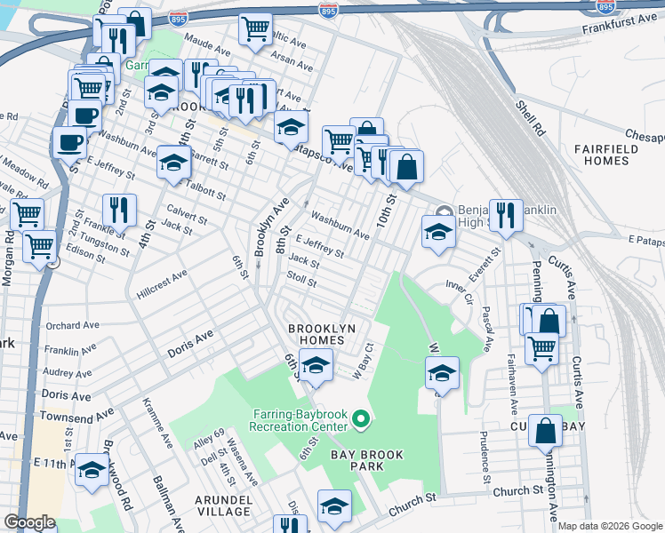 map of restaurants, bars, coffee shops, grocery stores, and more near 916 Jack Street in Baltimore