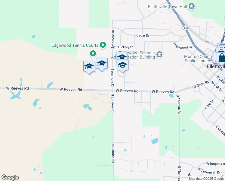 map of restaurants, bars, coffee shops, grocery stores, and more near 7600 West Reeves Road in Bloomington