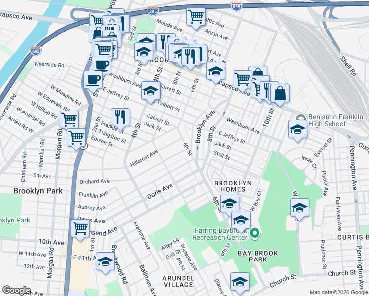 map of restaurants, bars, coffee shops, grocery stores, and more near 4028 6th Street in Baltimore