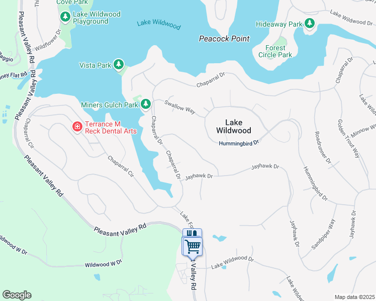 map of restaurants, bars, coffee shops, grocery stores, and more near 19227 Siskin Court in Penn Valley