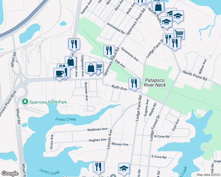 map of restaurants, bars, coffee shops, grocery stores, and more near 2512 Peck Ave in Edgemere