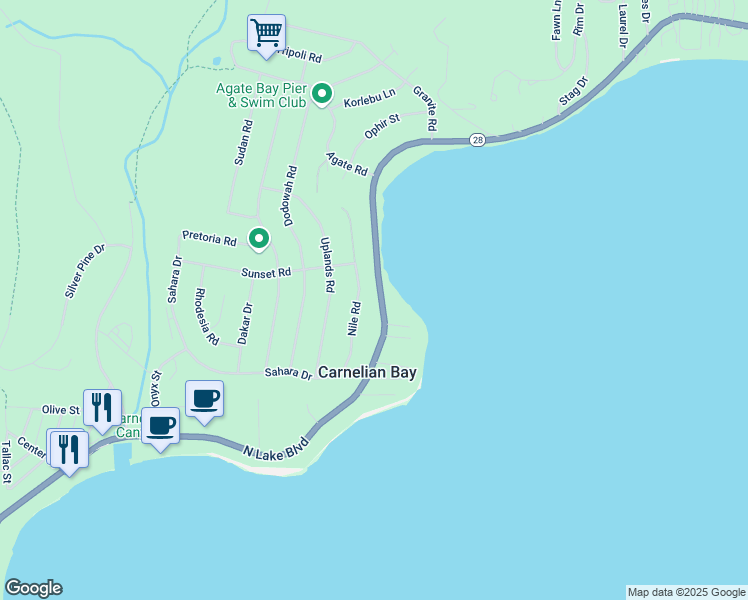 map of restaurants, bars, coffee shops, grocery stores, and more near 5619 North Lake Boulevard in Carnelian Bay