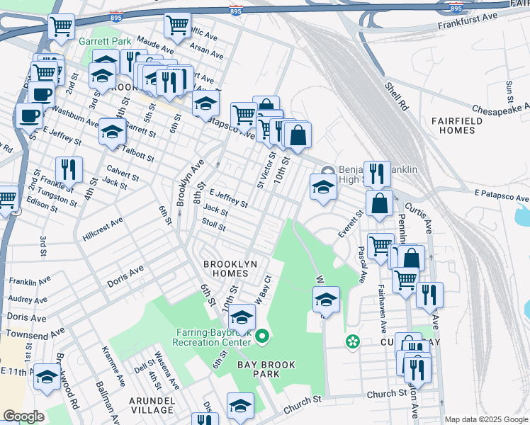 map of restaurants, bars, coffee shops, grocery stores, and more near 3001 South Hanover Street in Baltimore