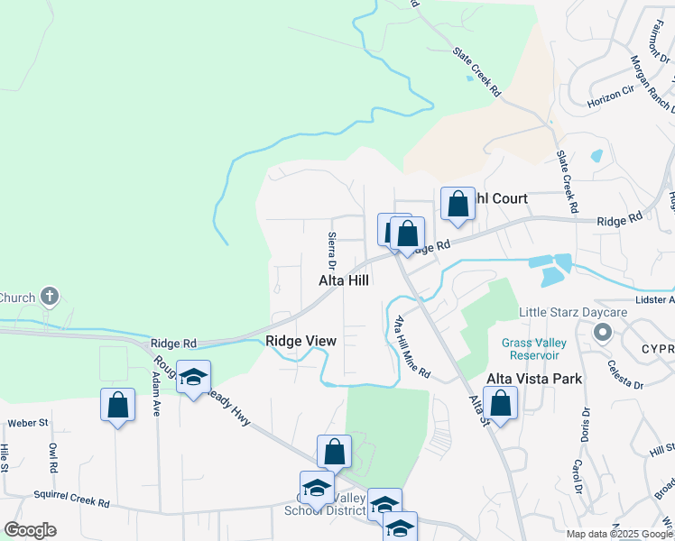 map of restaurants, bars, coffee shops, grocery stores, and more near 10497 Sierra Drive in Grass Valley
