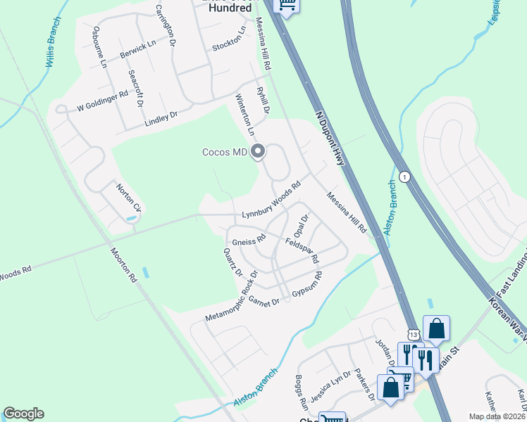 map of restaurants, bars, coffee shops, grocery stores, and more near 60 Gneiss Road in Dover